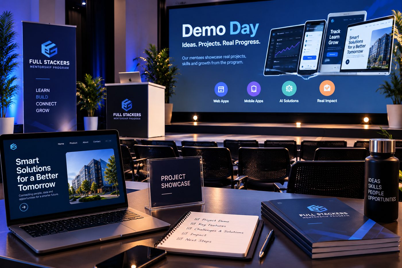 An FMP demo day stage set up for the project showcase